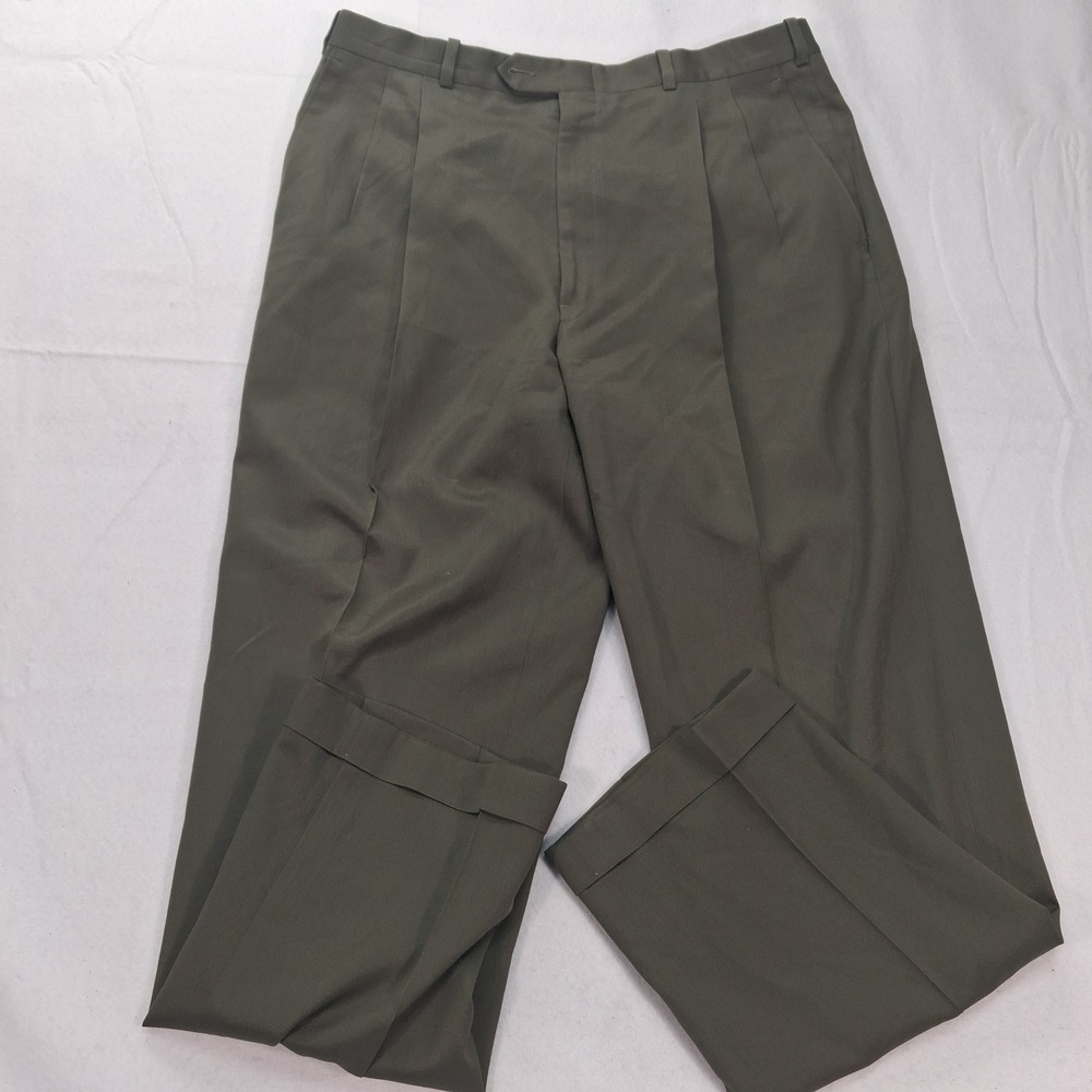 J.B. Britches Wool Dress Pants Mens 38x31 Nordstrom Olive Pleated Cuffed EUC